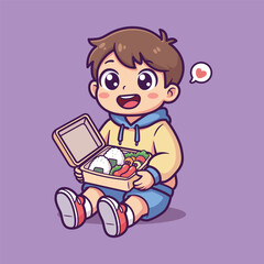 Cute Child with Lunch Box Vector Illustration