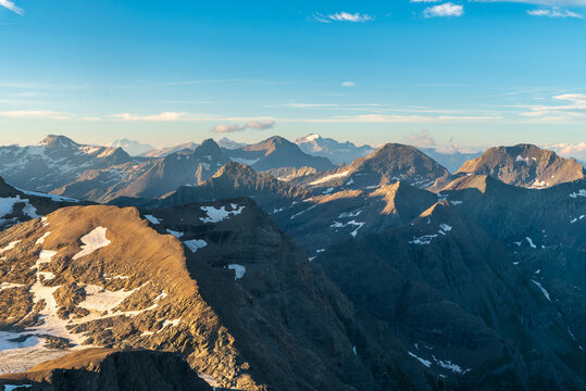 Gran Paradiso and many other peaks from Rocciamelone mountain peak in Graian Alps in Italy