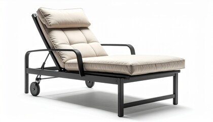 Fototapeta premium Modern beige leather lounge chair with black metal frame, comfortable seating, contemporary design, isolated on white background