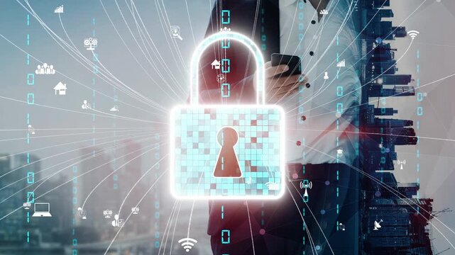 This striking image illustrates a glowing padlock amidst a digital landscape, symbolizing the critical importance of cyber security and data protection in today technology-driven world. Xenic