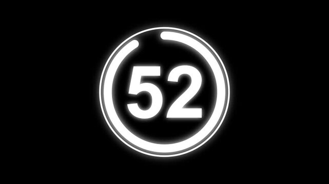 Abstract 57 Seconds countdown timer. Circle Countdown Timer from 57 to 0 seconds, Round Countdown Timer Interface Animation on Dark Background.