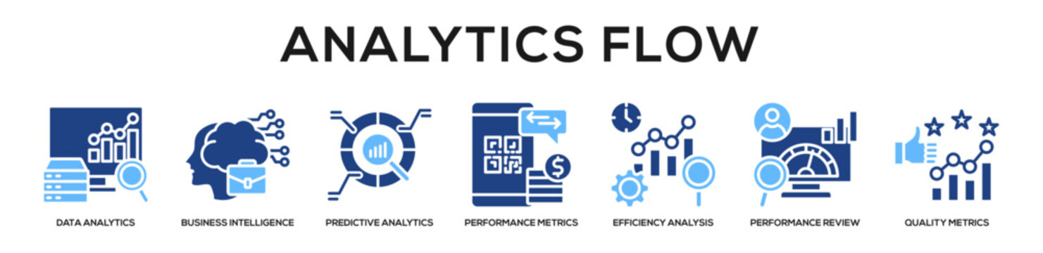 Glyphcolor - Analytics Flow web banner icon vector illustration concept
