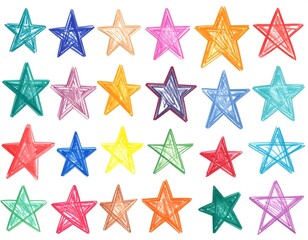 Obraz premium A collection of 28 colorful star shapes on white background