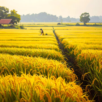 Sawah padi keemasan saat panen