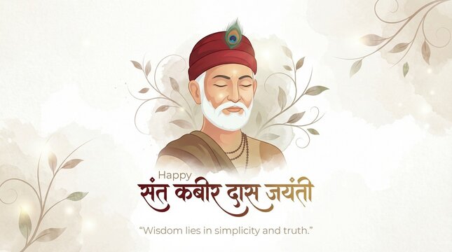 Sant Kabir Das Jayanti celebration spiritual portrait illustration with Hindi text quote soft background design for greeting banner poster social media India
