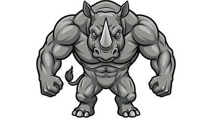 Strong Muscular Rhinoceros Mascot Character with Powerful Build and Angry Expression for Gym and Fitness Logo Branding © Alifia