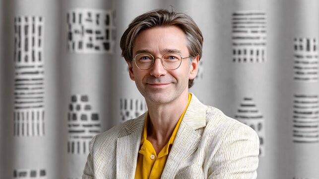 Portrait of a tech founder wearing ahandmade, traditional textile tie, looking authentic and approachable, blending "Old world" values and "New world" tech