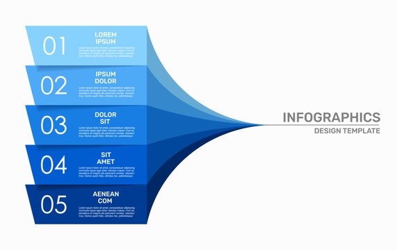 Business infographic template with five horizontal banners merging into one point. Vector illustration.
