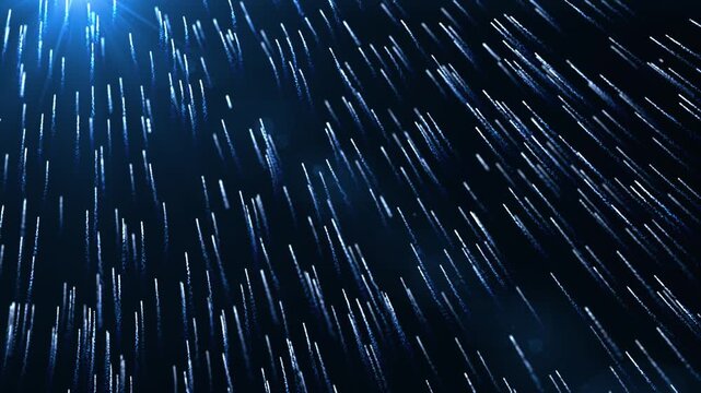 Blue light streaks falling on dark background, seamless loop animation of speed motion lines, abstract technology backdrop, dynamic energy flow