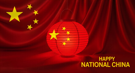Chinese national day celebration with red lantern and flag background