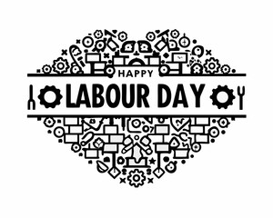 Fototapeta premium Labour Day Celebration Vector Design with Tools and Workers on White Background