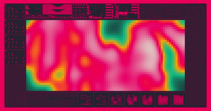 Cyberpunk HUD Interface with Abstract Fluid Liquid Motion Background