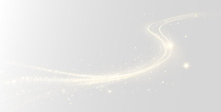 Golden luminous magic light trail swirl glitter particle glow effect transparent background PNG