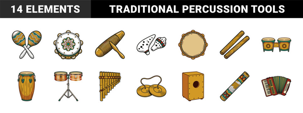 Folk Percussion Music Instrument Asset Grid
