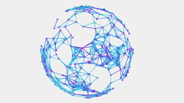 Abstract globe spins with blue-purple network lines