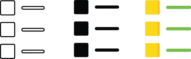 Fototapeta premium Checklist icon set vector illustration featuring square bullet points and line text placeholders for digital user interface design elements