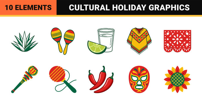 Mexican Fiesta Folk Art Element Sheet