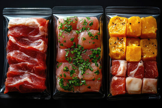 Fresh Meat Portions in Transparent Plastic Packaging