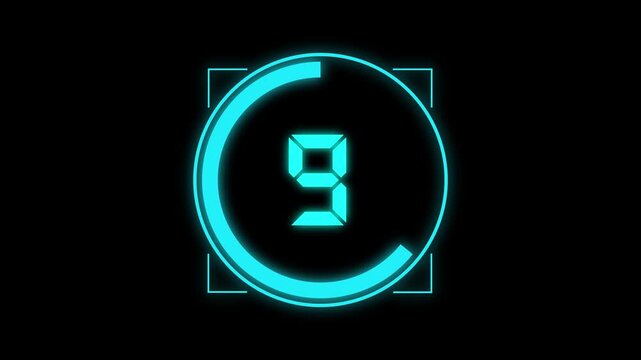 Digital circle countdown timer 14 seconds real time animation from 14 to 0 seconds. simple countdown timer video on black background. 4k motion video.