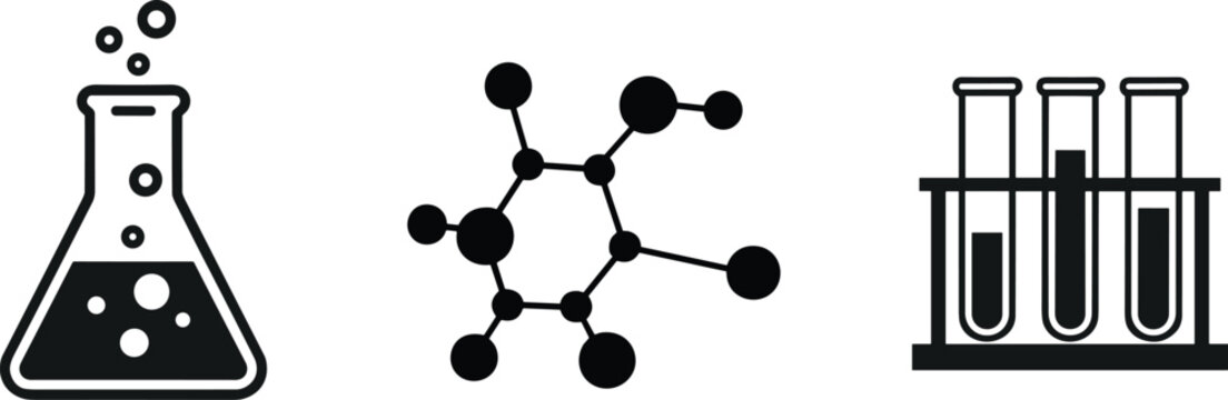 Chemistry icons flask molecule and test tubes science