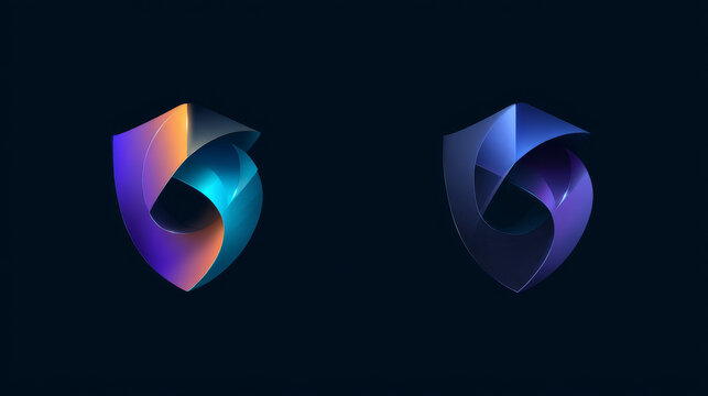 Cyber security intelligence data protection with Curved shapes in shield vector logo design concept. Abstract shield security icon logotype symbol for ID protection, privacy solution, ui, identity.