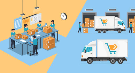Fototapeta premium Delivery truck with shopping cart logo.