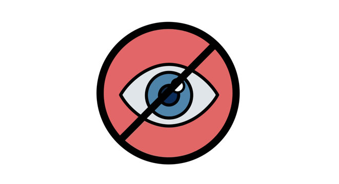 Vector illustration of an eye with a slash through it, signifying disabled visibility, hidden information, or privacy protection settings for digital interfaces