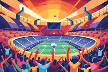 Obraz premium A vibrant illustration depicts a packed soccer stadium during an exciting match
