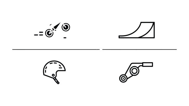 BMX and Skateboarding Icon Set: A collection of simple, black and white line art icons depicting the essence of BMX and skateboarding activities. Perfect for design projects.