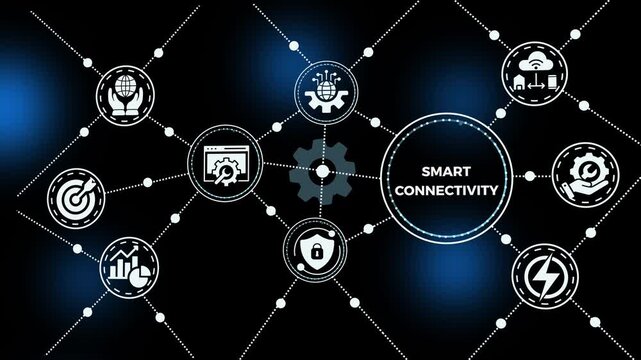 Smart connectivity concept with intelligent digital systems, automated data exchange, connected nodes and advanced communication technology infrastructure design.