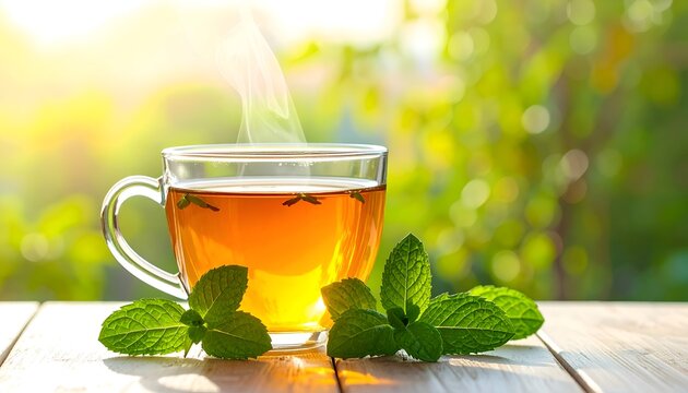 Teh mint dengan sinar matahari