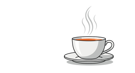 Obraz premium White ceramic cup and saucer filled with hot tea or coffee with rising steam trails isolated on a white background.