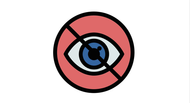 An icon representing the concept of privacy, security, or restricted viewing, symbolized by an eye crossed out with a diagonal line within a circle