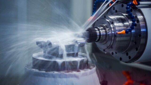 Modern automated factory production line with robotic arms and smart technology for efficient manufacturing.