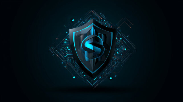 Cyber security intelligence data protection shield with up arrow vector logo design concept. Abstract shield security icon logotype symbol for ID protection, privacy solution, verify, big data, tech.
