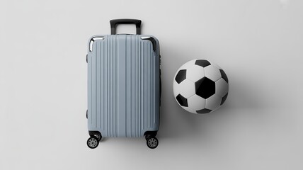 Light Blue Suitcase and Soccer Ball isolated on a transparent background