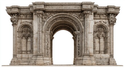Fototapeta premium Ornate stone archway with intricate carvings, columns, and Gothic details