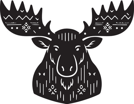 Moose Head Scandinavian Folk Art Decorative Elk Face Silhouette Vector