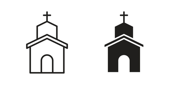 Church icon vector flat linear pack on white background