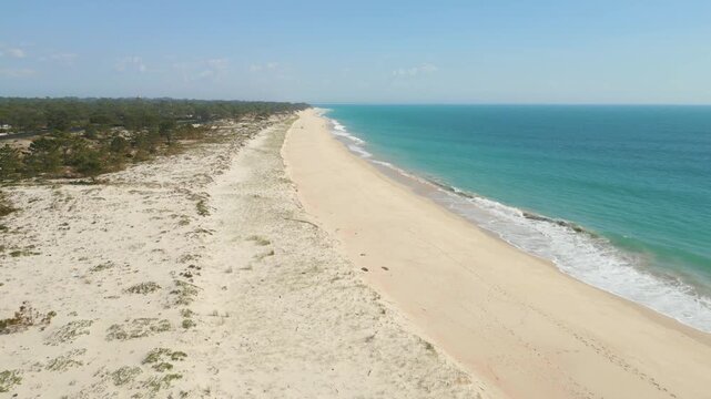 Aerial Panoramic View over Troia Beach Sand Coastline, Portugal