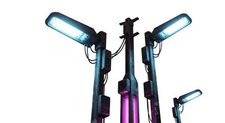 Naklejka premium Modern Street Lights Illuminate Urban Nightscape with Energy Efficiency.