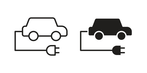 Fototapeta premium Electric Car icon vector flat linear pack on white background