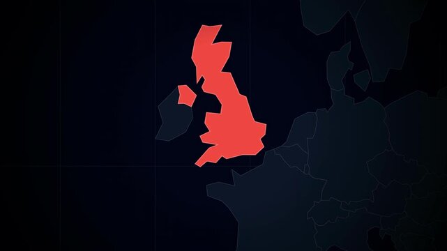 United Kingdom highlighted on dark map background  