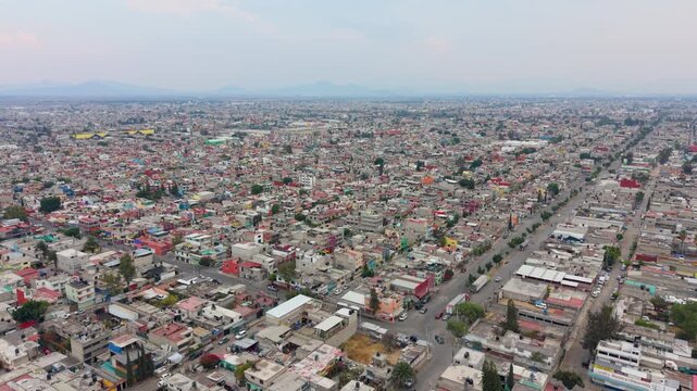 Drone shot of crowded housing in Ecatepec urban landscape