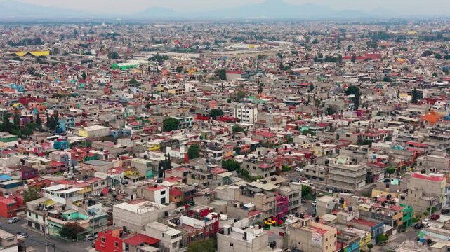 Aerial perspective of crowded housing areas in Ecatepec