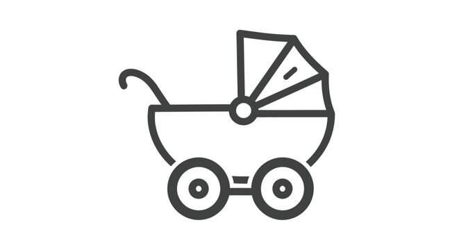 Vector graphic illustration of a baby stroller with wheels and canopy