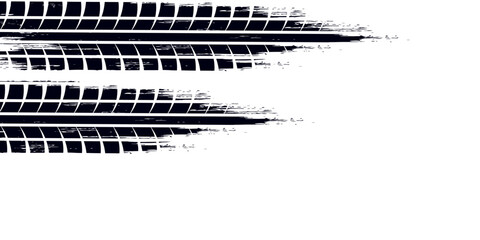 Tire track. Car, bike, motorcycle tyre mark with grunge effect isolated on white background. Wheel footprint on the road. Top view of rubber protector mark © ribut