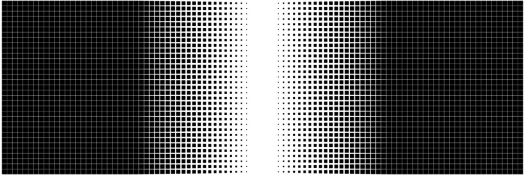 Retro Digital Glitch Texture with Halftone Square Pattern and White Center Gradient