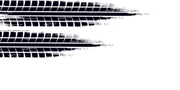 Tire track. Car, bike, motorcycle tyre mark with grunge effect isolated on white background. Wheel footprint on the road. Top view of rubber protector mark