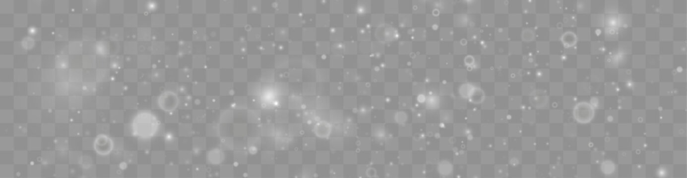 Floating white dust sparkles with luminous shimmer. Smooth particles create luxury visual effect. Perfect design element for backgrounds and banners. Vector